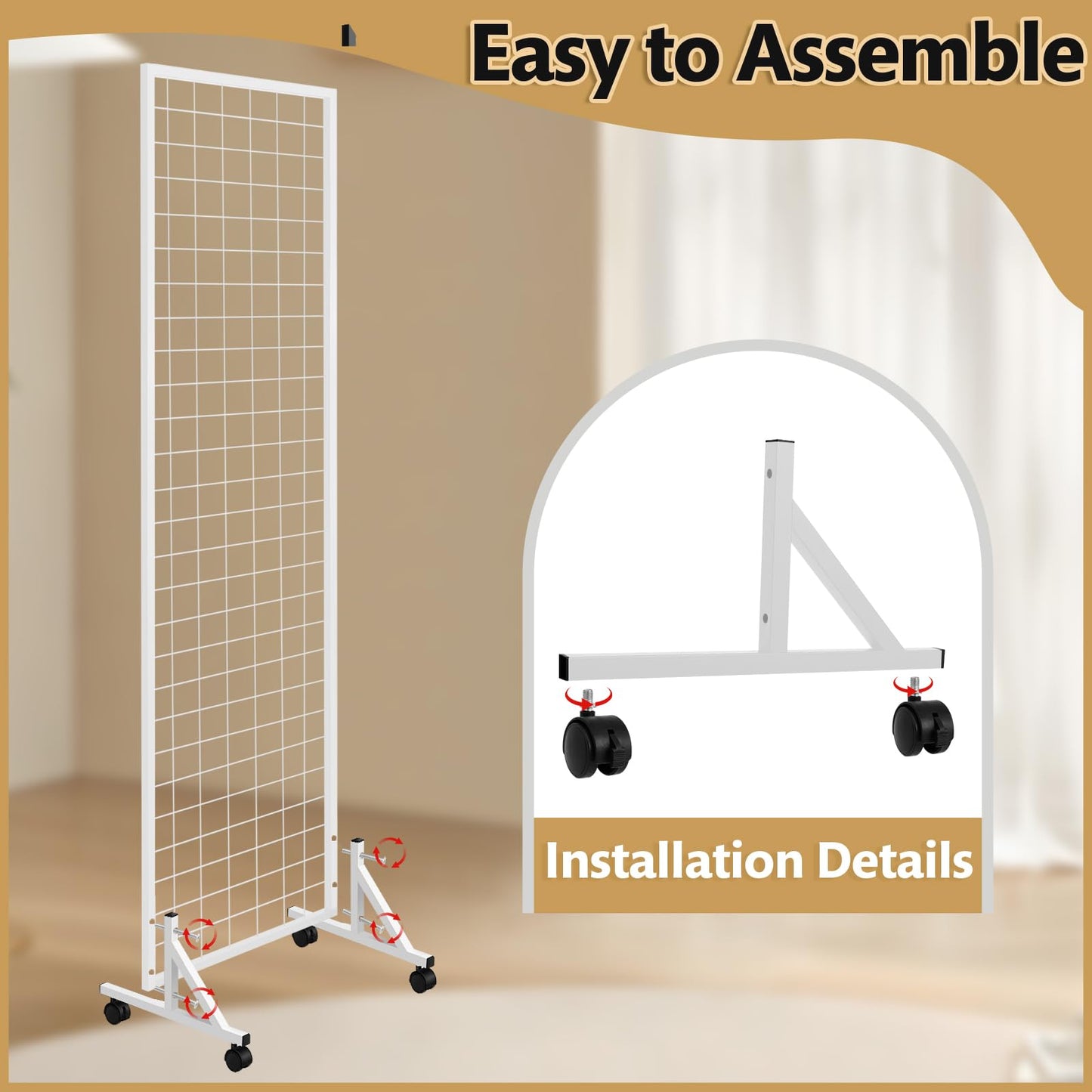 Blulu 4 Pcs Standing Grid Panels Tower, 2' x 6' T Base Grid Wall Display Racks Freestanding Vendor Events Display Racks Kit for Home Retail Trade Show Arts Craft Fair (White)