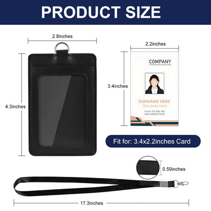 10Pcs PU Leather Badge Holder with Lanyard Vertical ID Badge Name Card Holder with Black Lanyards for School Office Team Workers Employees Staff Doctor Nurse Teacher