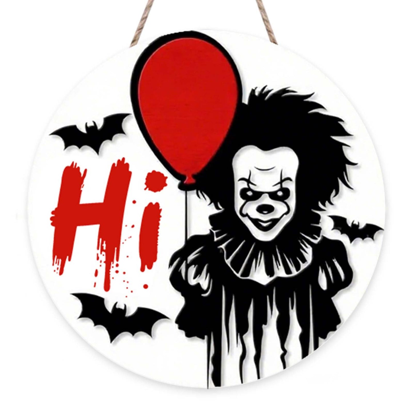 Halloween Welcome Sign Halloween Horror Characters Wooden Door Hanger Funny Window Wall Decor 12×12in