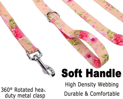 Mihqy Dog Collar and Leash Set with Bohemia Floral Tribal Geometric Patterns - Soft Ethnic Style Collar Adjustable for Small Medium Large Dogs(Pink Rose Set,XS)