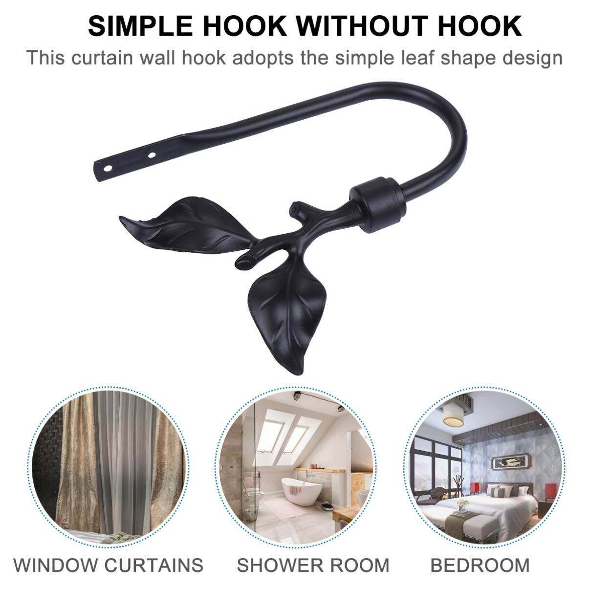 Curtain Holdbacks Curtain Wall Hooks Wall Mounted Curtain Drapery Tiebacks Heavy Duty Vintage Leaves Curtain Holdbacks for Home Office Bedroom Kitchen Black Brass