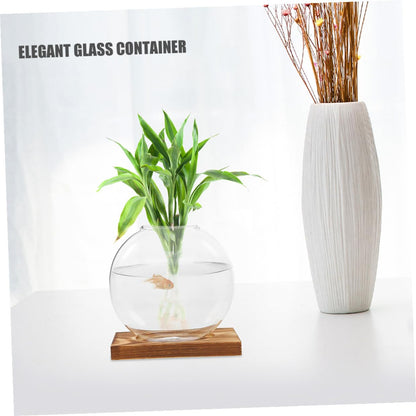 HYTROVE 2Pcs Hydroponic Glass Vase with Wooden Base, Propagation Planter for Indoor Plants, Desktop Terrarium Station for Home and Office Decor