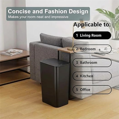 Compact Push-in Trash Can with Lid for Bathrooms, Kitchens, Living Rooms, Offices, Etc., Trash Can with Pop-Up Lid, 10 Liter/2.6 Gallon Slimline (Black，2 Pieces)