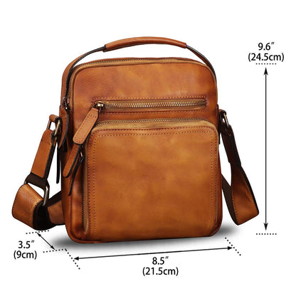 IVTG Genuine Leather Messenger Bag for Men Small Purse Crossbody Shoulder Bags Satchel for Work Business (Brown)