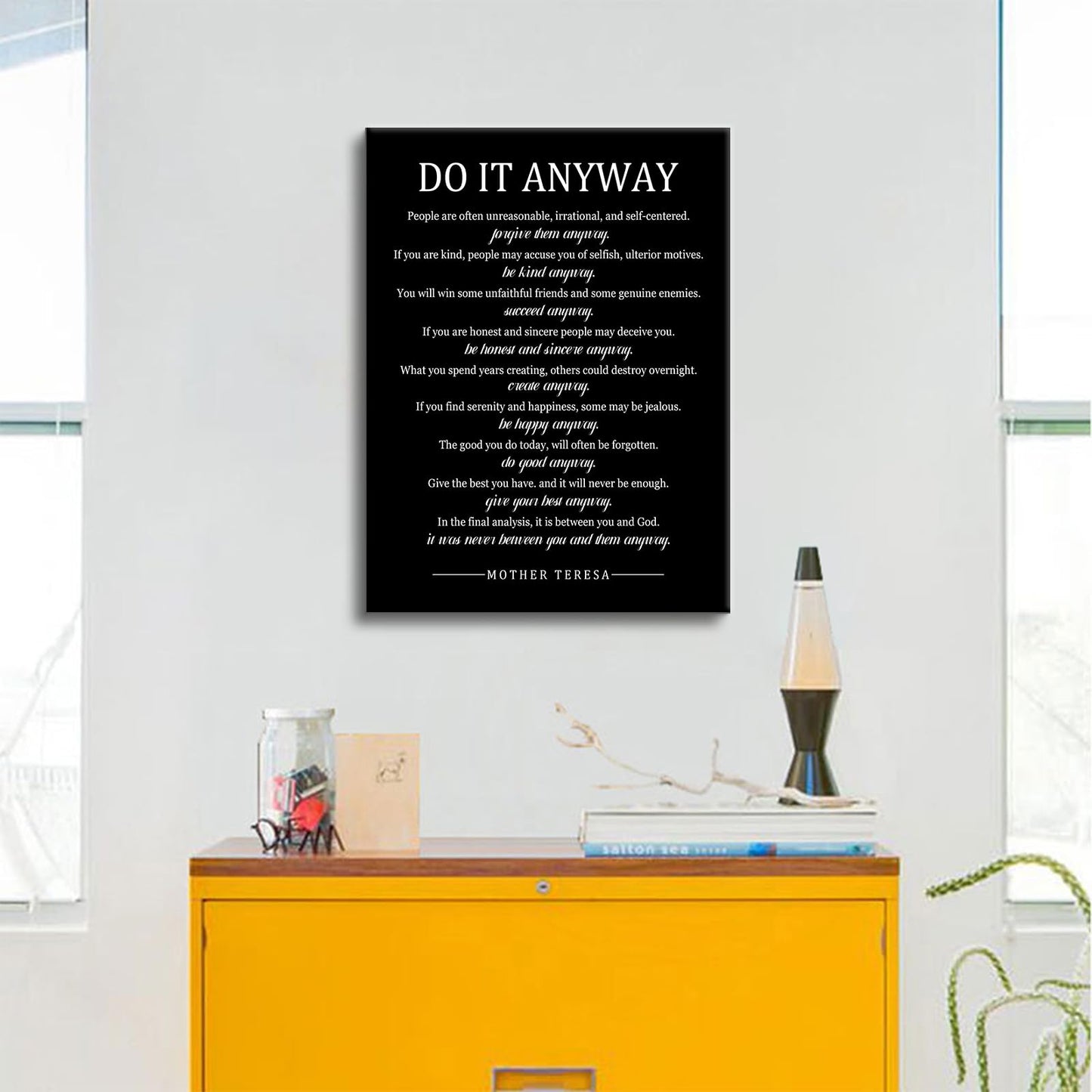 Daily Inspirational Canvas Wall Art Motivational Posters Picture Do It Anyway Print Artwork Positive Inspiring Success Quotes Painting for Office Decor Living Room Stretched and Framed [18''Wx24''H]