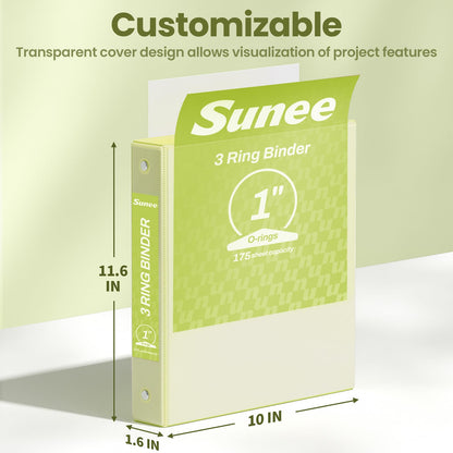 SUNEE 3 Ring Binder 1 Inch 2 Pack, Clear View Binder Three Ring PVC-Free (Fit 8.5x11 Inches) for School or Office Supplies, Yellow
