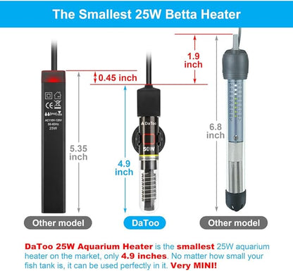 DaToo Mini Aquarium Heater 50W Small Fish Tank Heater 50 Watt with Free Thermometer Sticker