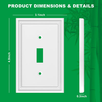 White Decorative Single Toggle Light Switch Covers Wall Plate, Natural Material Switch Plate Covers - Modern Style (1 Gang Toggle 4 Pack)