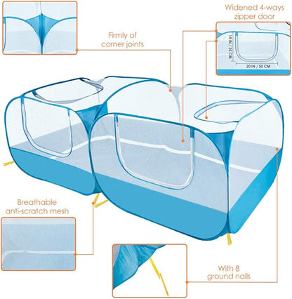 SlowTon Small Animals Playpen - Portable Chicken Coop Run Large Chick Brooder 73"x36"x25" with Detachable Bottom, Pop Up Pet Enclosure Cat Tent for Guinea Pig Bunny Puppy Indoor Outdoor (Flat Top)