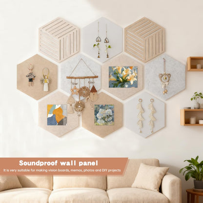 10Pack Hexagon Cork Boards for Walls Decor,Felt Board Tiles with 100 Push Pins,Felt Bulletin Board Tiles for Office & Home for Notes Photos and DIY Classroom Decor