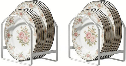 2 Pack Kitchen Plate Holder Organizer for Cabinet Space Saver Dinner Dish Storage Rack Upright Dish Drying Racks Metal Plate Dish Racks Stand for Cupboard and Countertop Rustproof Large White