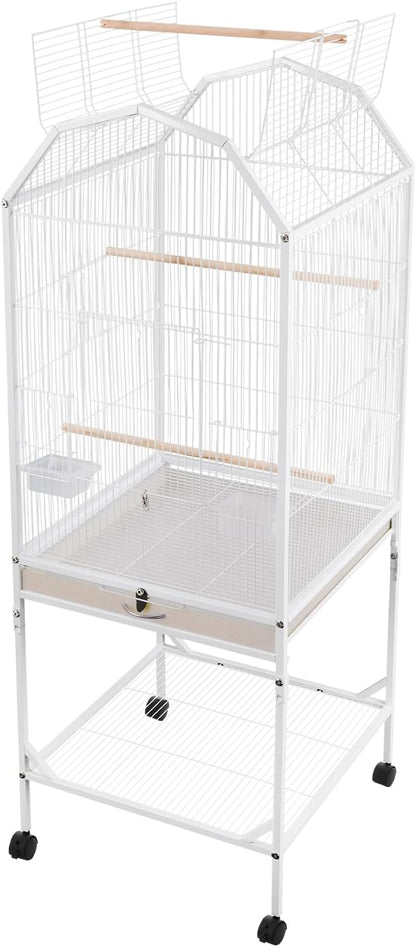 Birdcage Open Top 54 Inch Birdcages with Pull-Out Tray, Rolling Bird Cages with Wheels for Parakeets, Parrot, Cockatiel, Pigeon, Finch Cage(White)