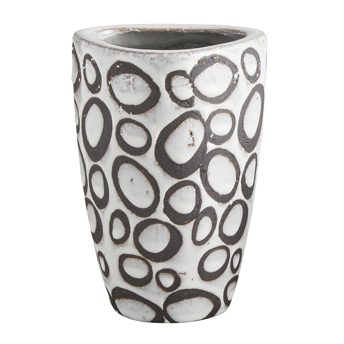 47th & Main Modern Textured Brown and White Glazed Terracotta Planter Pot Vase for Flowers Succulents Small Plants and More, Large, Circles