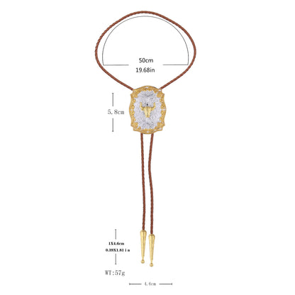 GelConnie Western Bolo Tie for Men Gold Cow Skull Pendant on Brown Leather Bolo Tie Handmade Western Ties Cowboy Necktie Accessories