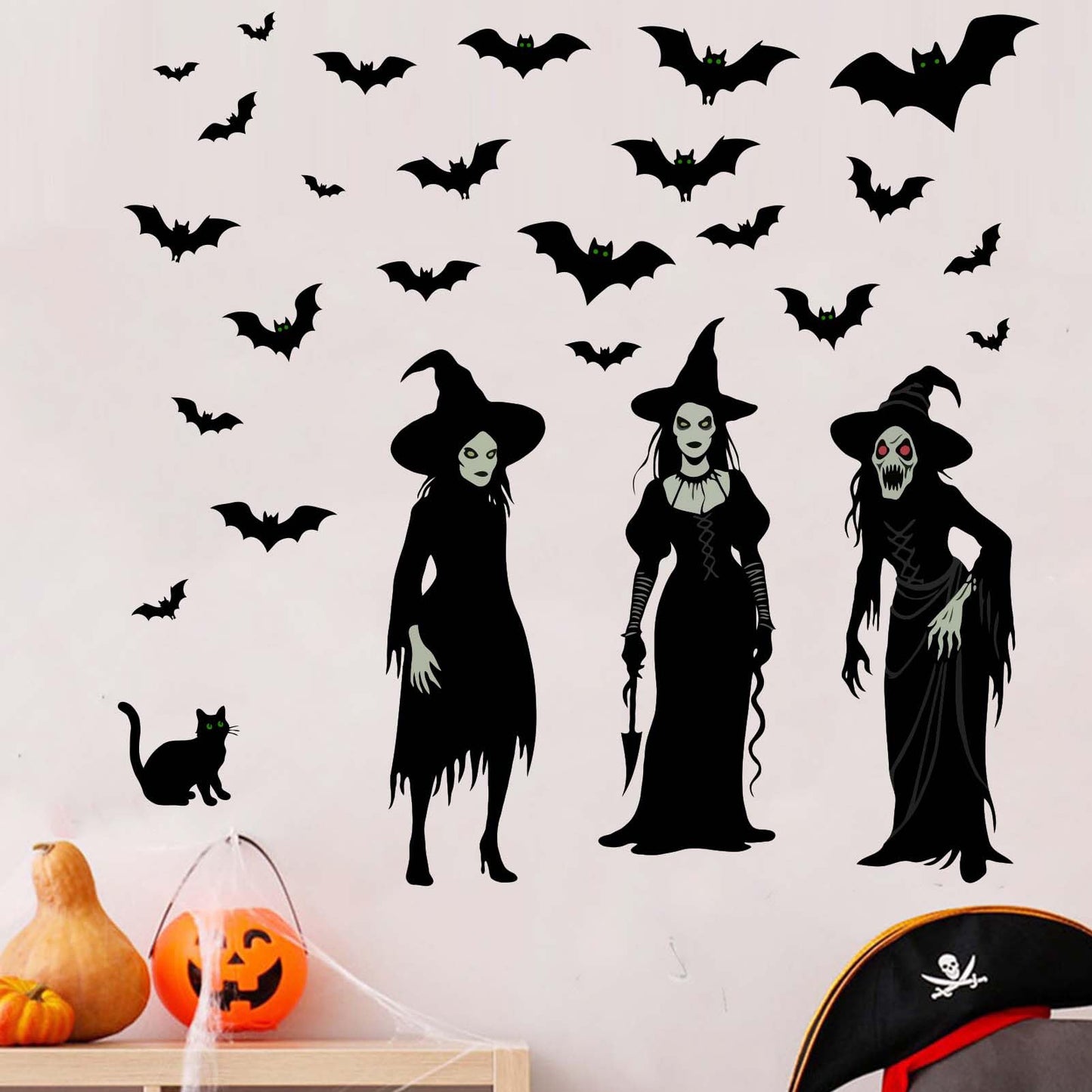 Halloween Witch Wall Stickers for Adult: Peel and Stick Gothic Scary Bat Wall Decals for Living Room Bedroom - Halloween Wall Decor Lovers