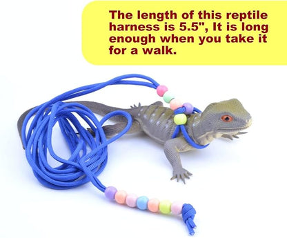 Adjustable Reptile Training Lead Harness Leash Nylon Rope for Lizard Crested Gecko Chameleon Guinea Pig Ferrets Hamster Rats (Blue)