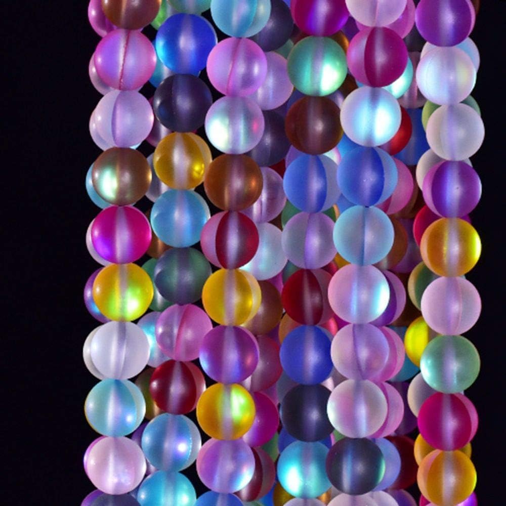 Asingeloo 48PCS 8mm Natural Coloful Mystic Aura Quartz Gemstone Frosted Matte Titanium Rainbow Round Loose Beads 15 inch Full Strand Crystal Healing Power Quartz