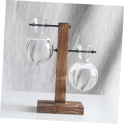 UPKOCH 2pcs Hydroponic Glass Vase with Wooden Stand Modern Terrarium Planter for Home Office Decoration Clean Sanitary Plant Display Elegant Desktop Ornament