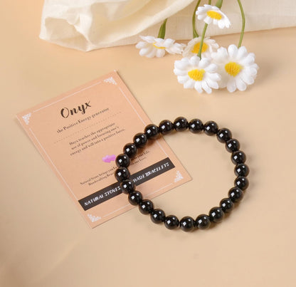 AD Beads Handmade Gemstone Stretch Elastic Bracelet Crystal Healing Reiki Nature's Beauty and Spiritual Essence Unisex (6mm, Black Onyx)