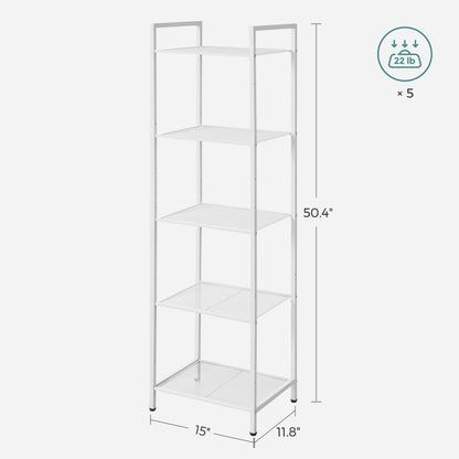 SONGMICS 5-Tier Storage Rack, Bathroom Shelf, Extendable Plant Stand with Adjustable Shelf, for Bathroom, Living Room, Balcony, Kitchen, White UBSC035W01