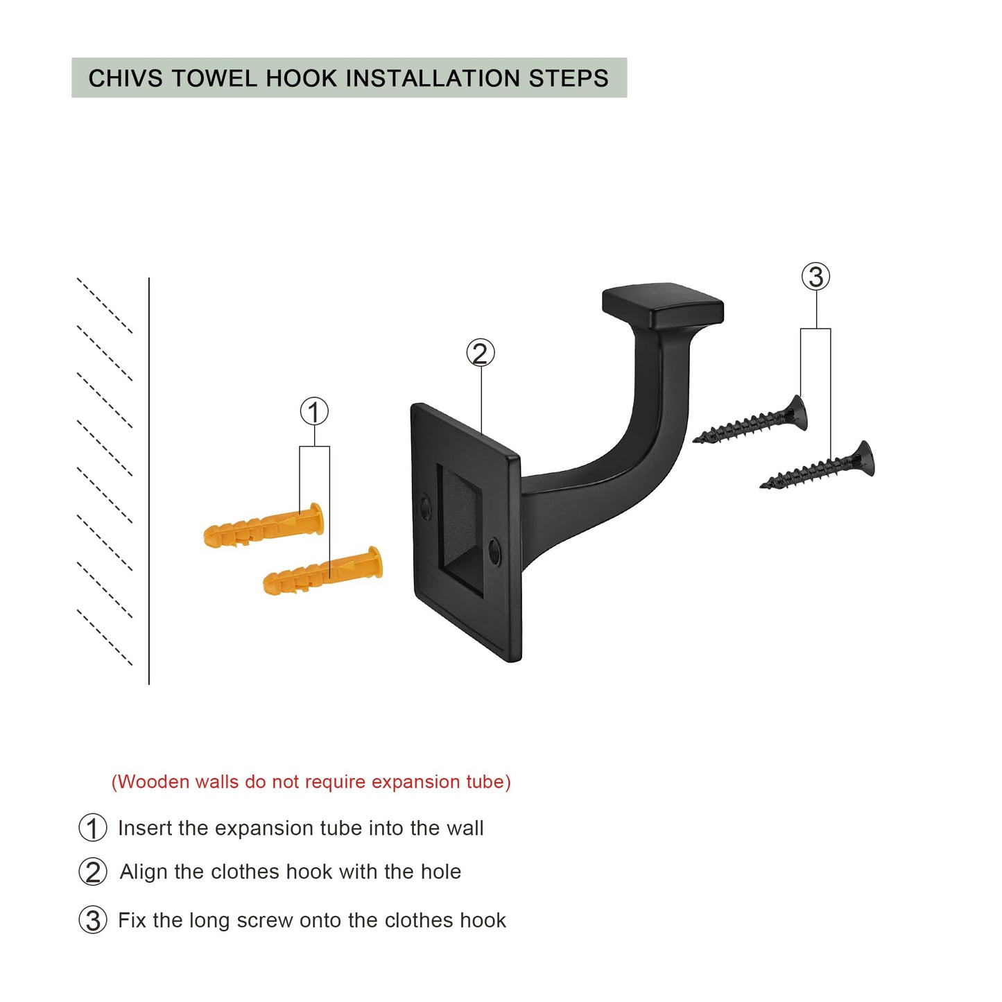 TUNNY 3 Pack Coat Hooks - Matte Black Robe Hooks Decorative Wall Hooks for Bathroom Bedroom Kitchen Towel Robe Clothes Cabinet Closet Bathroom Hardware