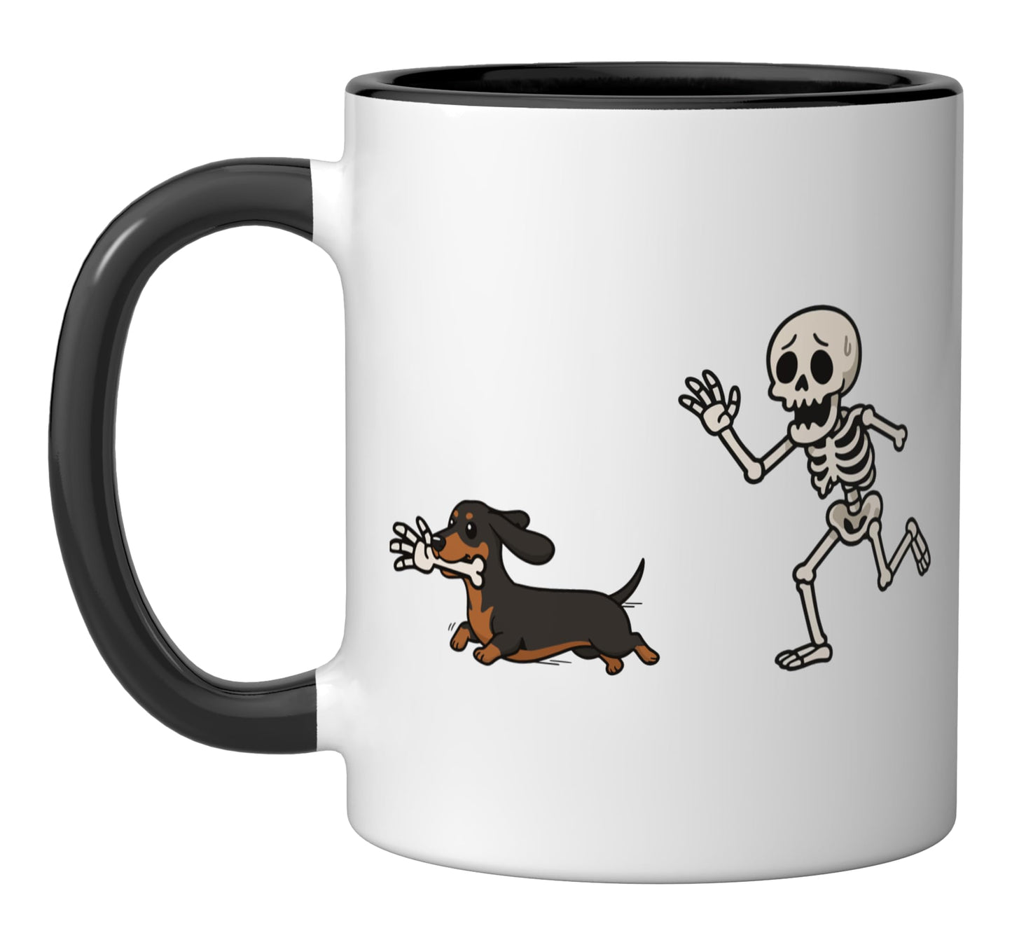 Dachshund Skeleton Hand Halloween Ceramic Mug, Black/White
