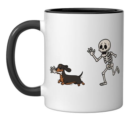 Dachshund Skeleton Hand Halloween Ceramic Mug, Black/White