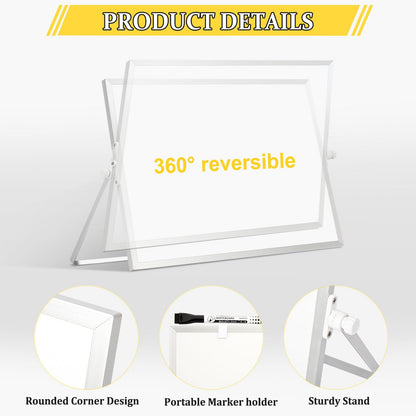 AMUSIGHT Dry Erase Magnetic White Board, 16" x 12" Double-Sided Desktop Whiteboard with Stand, Portable Small Whiteboard Set for Drawing, Office, Home