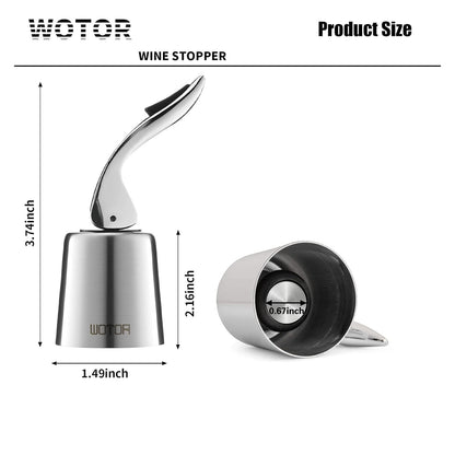 WOTOR Wine Stoppers Stainless Steel Wine Bottle stopper Plug with Silicone Reusable Wine Saver Leak proof Keep Fresh Silver 3 pack