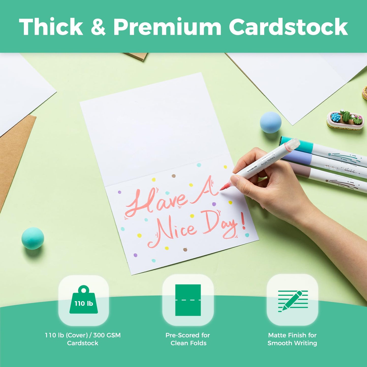 Ohuhu Blank White Cards and Envelopes 100 Pack - 4.25" x 5.5" Heavyweight Folded Cardstock and A2 Envelopes for DIY Greeting Cards Wedding Birthday Invitations Baby Shower Thank You Cards and More