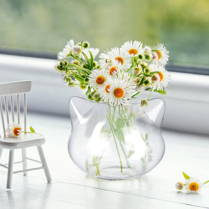 BESTOYARD 2pcs Cat Shape Glass Hydroponic Vases Decorative Floral Art Holder Small Green Plant Container for Home Office Desktop
