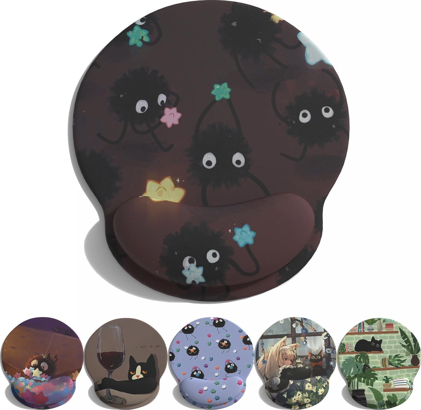 Cute Cartoon Small Black Coal Ball Mouse Pad with Wrist Support, Ergonomic Wrist Rest Table Decoration Simple Typing Pain Relief