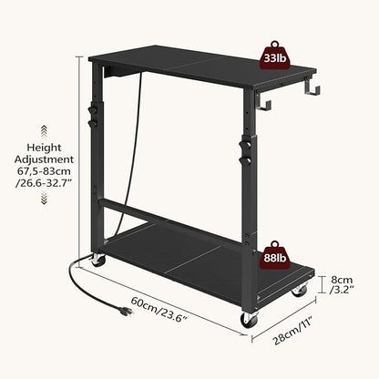 Computer Tower Stand with Power Outlet, Mobile PC Stand for Floor, Height Adjustable PC Holder Cart Under Desk, 26.6"-32.7" H, for Home Office, Gaming Room, Black PCHS216E01