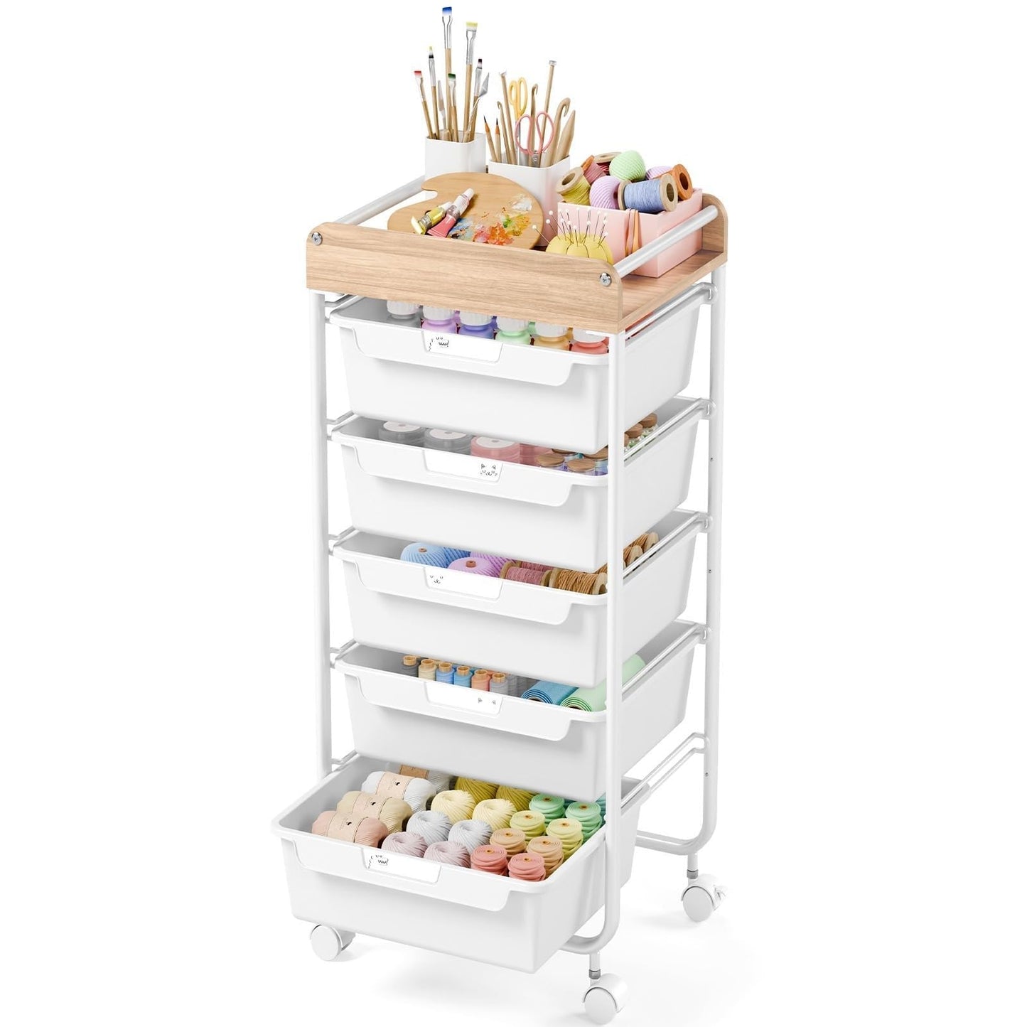 APEXCHASER Utility Cart with 5 Drawers,Rolling Storage Cart for Crafters Artists Kids Teacher Student Storage Arts Crafts & Sewing Study Supplies in Craft Room Dorm Classroom Kids Room-White