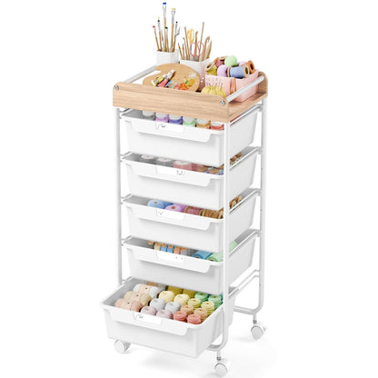 APEXCHASER Utility Cart with 5 Drawers,Rolling Storage Cart for Crafters Artists Kids Teacher Student Storage Arts Crafts & Sewing Study Supplies in Craft Room Dorm Classroom Kids Room-White