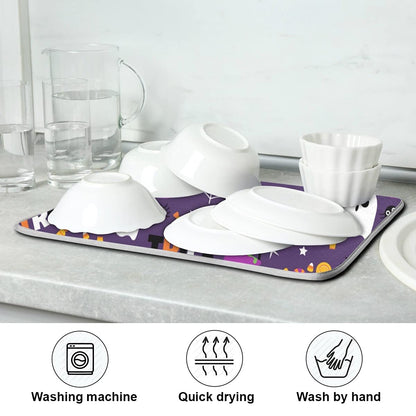 Happy Halloween Purple Pumpkin Fall Dish Drying Mat 16x18 for Kitchen Counter Trick or Treat Spooky Ghost Reversible Dishes Draining Mats Medium Absorbent Fast Dry Pad Halloween Accessories
