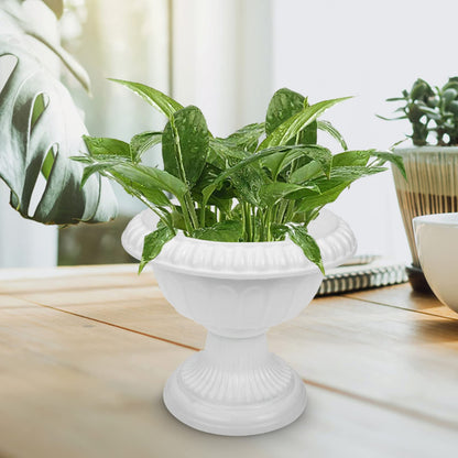 SEWACC 4pcs Mini Roman Style Flower Pots, Plastic Wedding Flower Containers, Decorative Pedestal Planters for Home, White, 6.29 x 6.29 x 5.51 Inch
