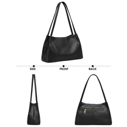 Kattee Leather Purses and Handbags for Women, Soft Genuine Leather Shoulder Hobo Bags with Top Magnetic Snap Closure, Black