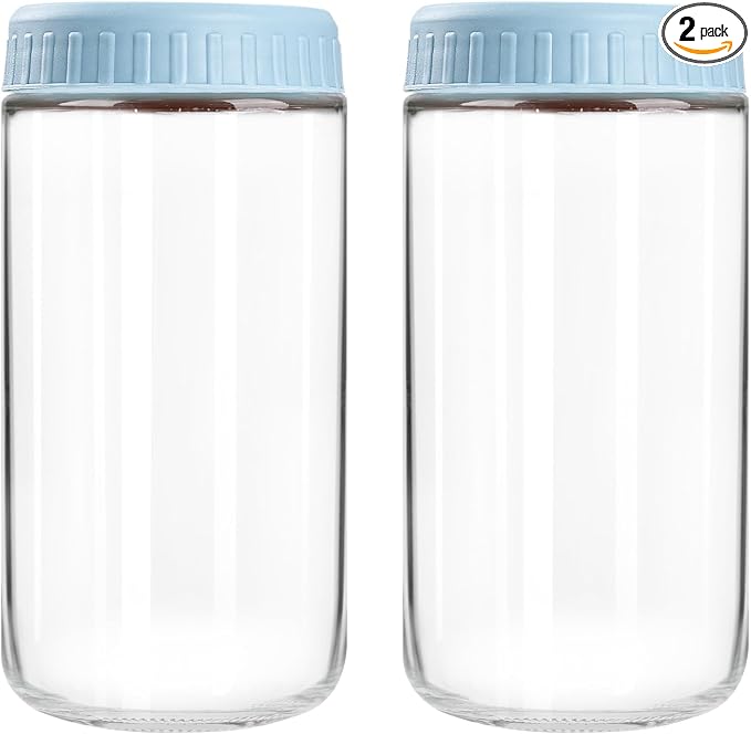 SHOWIN Overnight Oats Containers with Lids, 24oz Glass Jars with Lids 2 pcs, Light Blue, Wide Mouth Mason jars for Salad, Yogurt, Snacks, Meal Prep