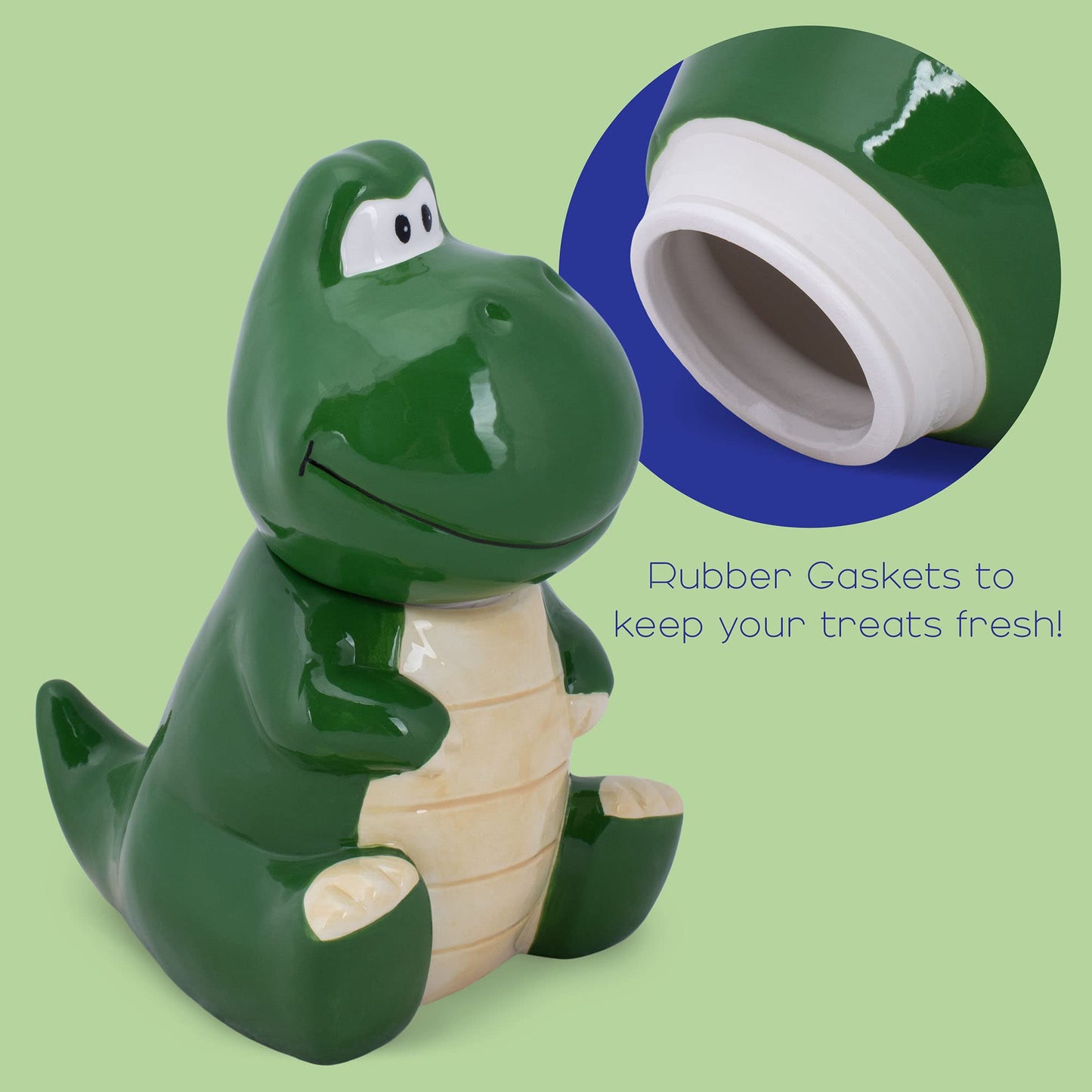 100 North Dolomite Ceramic 10.1 x 8.9 Everyday Cookie & Candy Jar with Airtight Lid: Perfect for Kitchen Canisters, Pet Treat Containers & Decorative Storage, Tyrannosaurus Rex Dinosaur