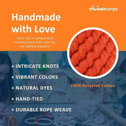 Large Carrot Dog Toy 6.7 Inch Handmade Eco Cotton Rope Dog Toy Carrot Chew Toy for Dogs - Made with Natural, Non-Toxic Dyes - Carrot Toy is Great for Puppy Teething Toys and Cats (Orange)