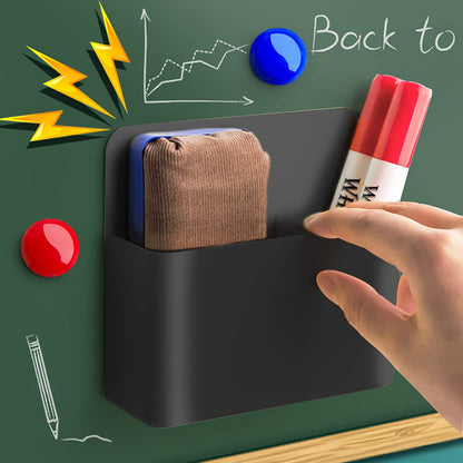 noonebutyou 4-in-1 Magnetic Marker Holder - Dry Erase Marker, Pen Holder, Wall Mount, Self-Adhesive for Whiteboard, Fridge, Home Office, School (Black)