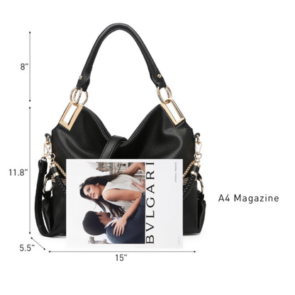 Dasein Women's Large Hobo Bag with Rhinestone Accents Vegan Leather Tote Purse Shoulder Handbag for Ladies (Black)