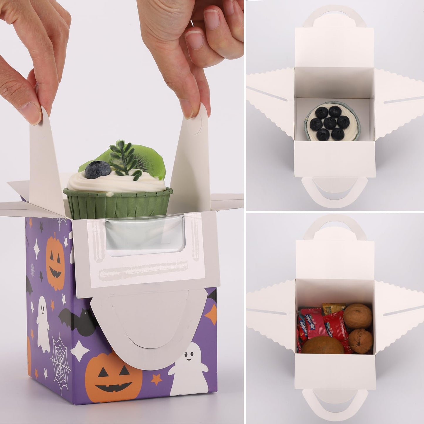 acDesign 50pcs Halloween Cupcake Boxes With Handle & Clear Window - Purple Pumpkin