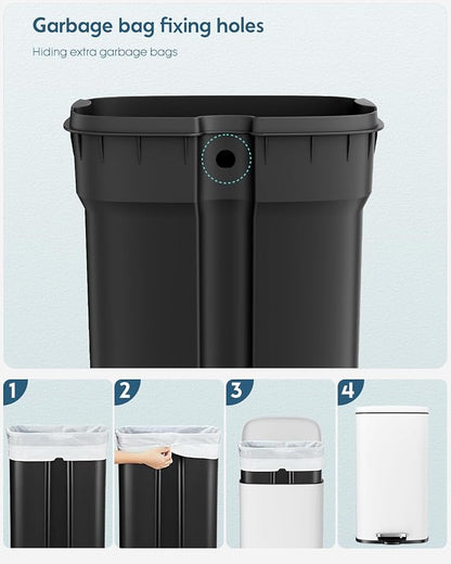 Arlopu13.2 Gallon Step Trash Can, Stainless Steel Garbage Bin, Soft-Close Rubbish Bin with Removable Plastic Inner Bucket, Fingerprint-Proof, Lid Dustbin, Suit for Kitchen Home (White, 50L)