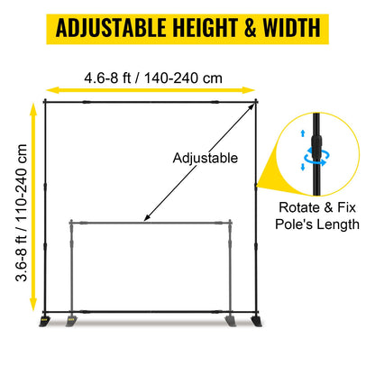 VEVOR Backdrop Banner Stand 8 x 8 Ft Adjustable Height Background Stand Backdrop with 1 Carrying Bag, Backdrop Stand for Parties Wedding Photo Booth Trade Show