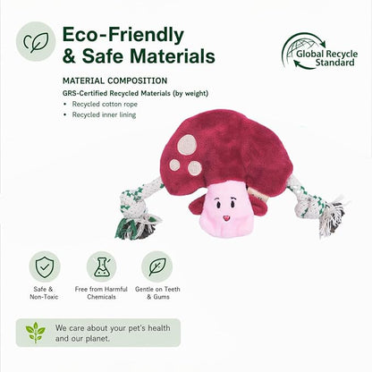 Green Sheep Puppy Plush Dog Toy, No Stuffing Squeaky Toy with Recycled Cotton Rope for Teething, Comfort and Gentle Play, Small Dogs and Puppies, Mushroom