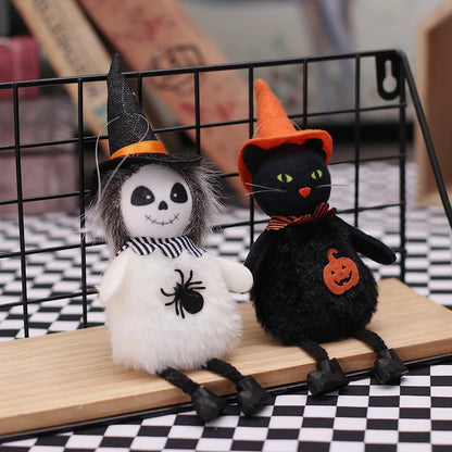 Halloween Tree Decorations Set of 4PCs Witch Black Cat Pumpkin Ghost Plush Hanging Ornaments for Holiday Party Home Christmas Tree Decor