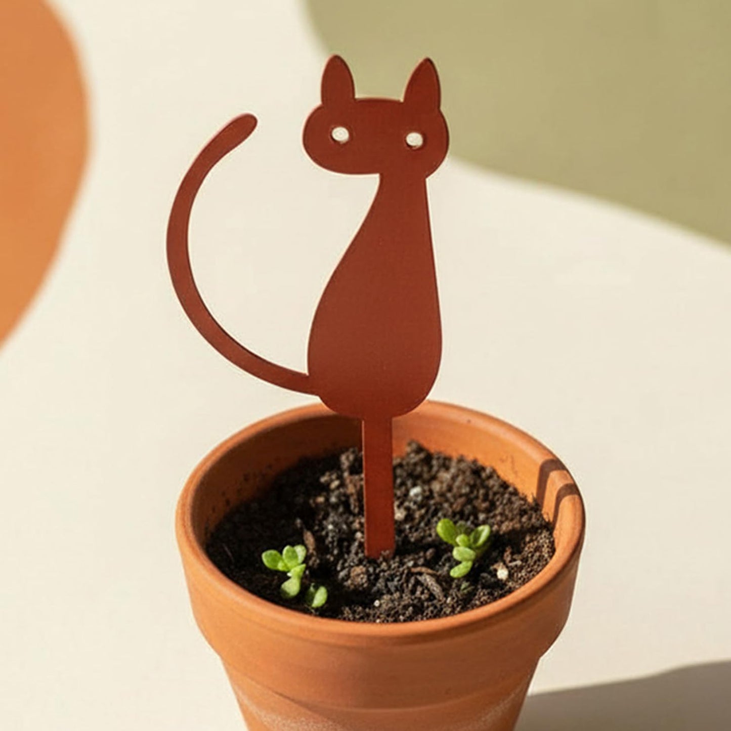 Elegant Cat Metal Garden Stake – Powder-Coated Steel Plant Pick for Pots & Planters, Rustic Indoor/Outdoor Decorative Accent