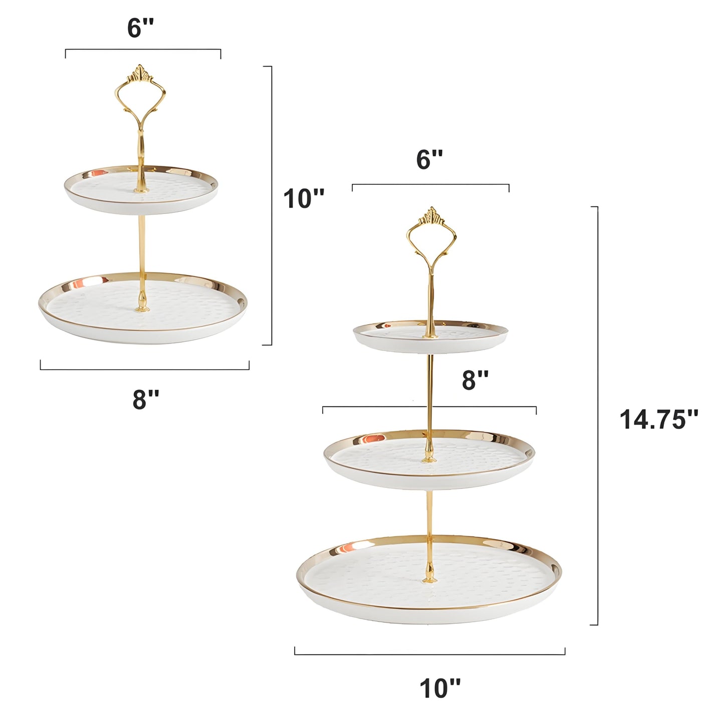 Tosnail Set of 2 Porcelain Cupcake Stand Ceramic Dessert Stand Tiered Serving Trays with Gold Rod, 3 Tiers and 2 Tiers Cake Stand Party Serving Trays Fruit Pastry Holders for Wedding and Party